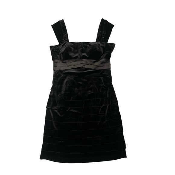 Vintage Y2K Eliza J Black Velvet CapSleeve Tiered Satin Sash Cocktail Dress 10P